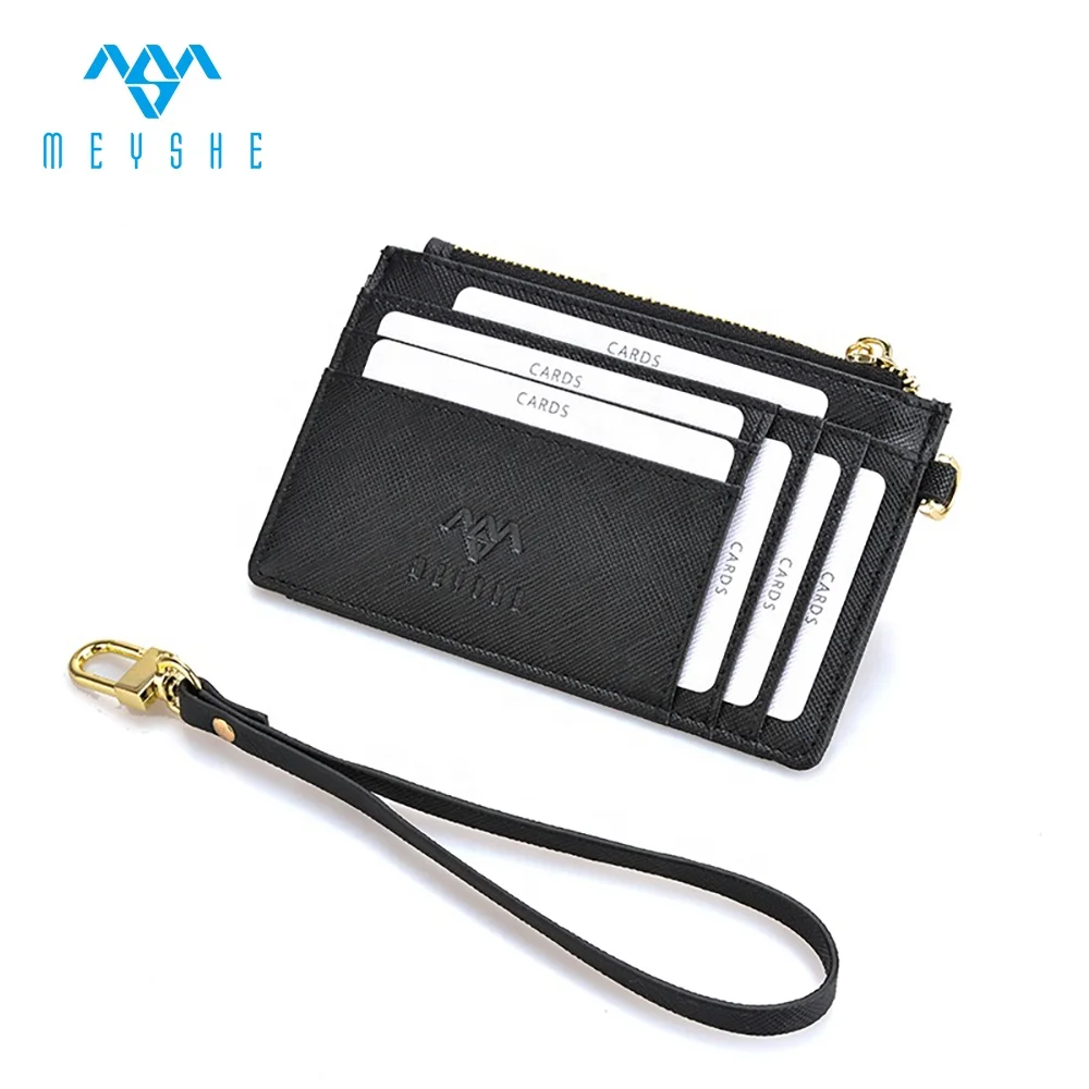 Factory price high quality black saffiano genuine leather rfid blocking credit card wallet