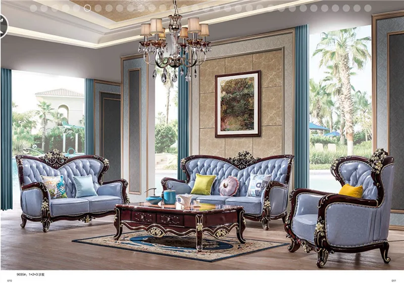 Классический набор диванов Chesterfield, деревянная резьба, кожаная мебель для гостиной, античный диван