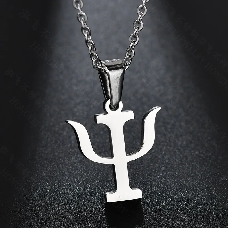 Simple PSI Symbol Letter Men Pendants & Necklaces Stainless Steel Gold Color Psychology Necklace for Women Jewelry