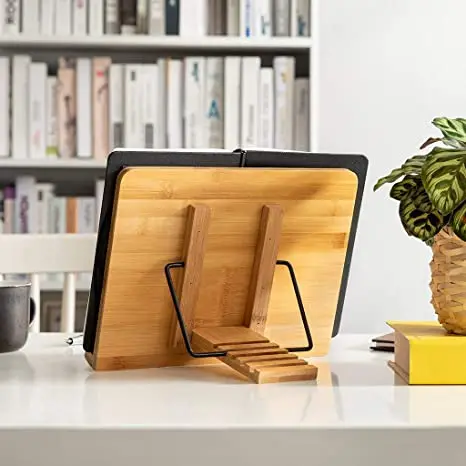 Natural Bamboo Desktop Book Stand Adjustable Angle Reading Cookbook Holder