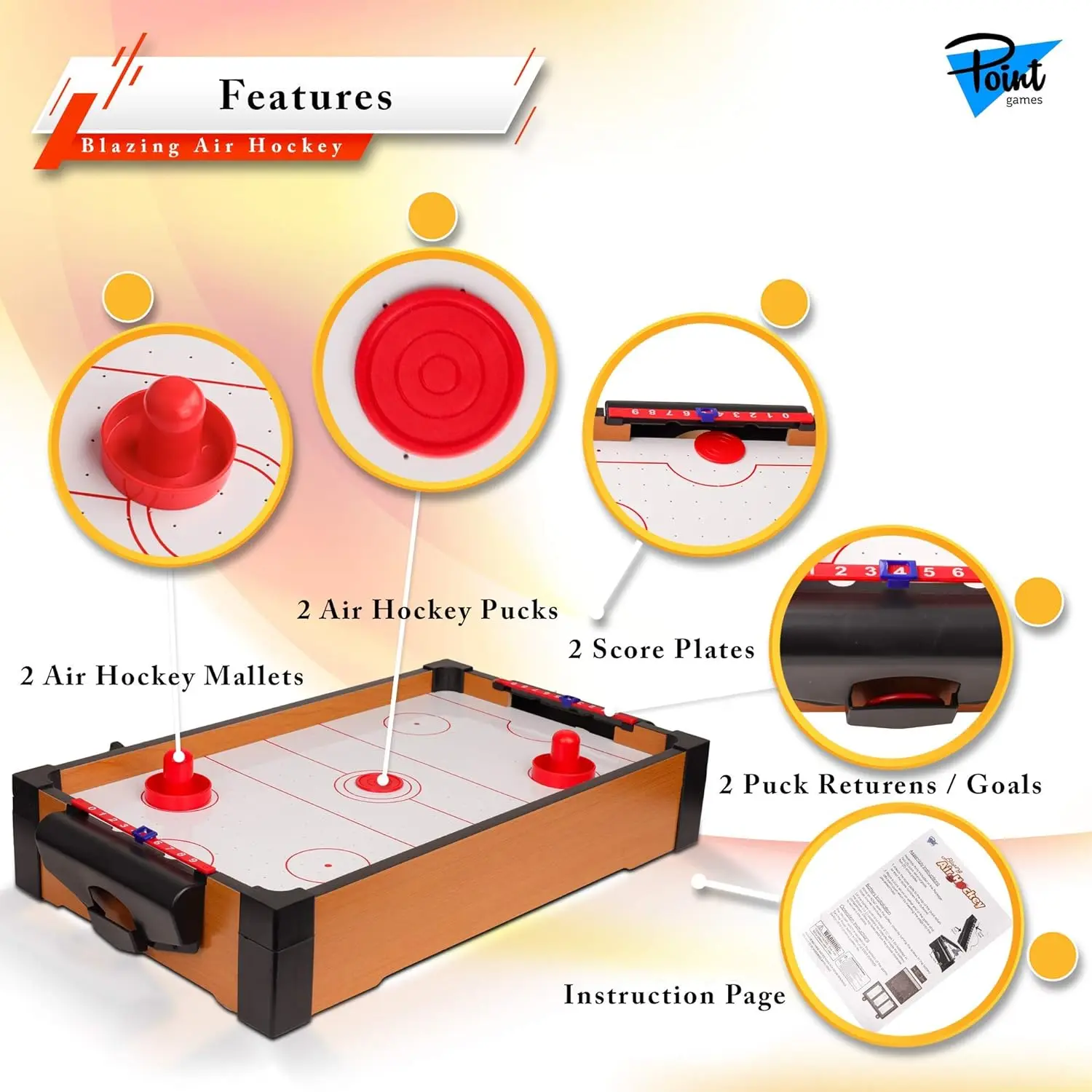Two-Player Household Wooden Table Hockey Game Desktop Air Hockey Board with Solid Wood Legs for Parties Similar to Pool Sport