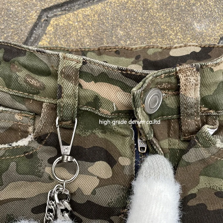 HG Factory Products Denim Camo Fabric Big Size Boys Shorts With Chains Colorful Paints Boy Shorts For 1-14 Years Old