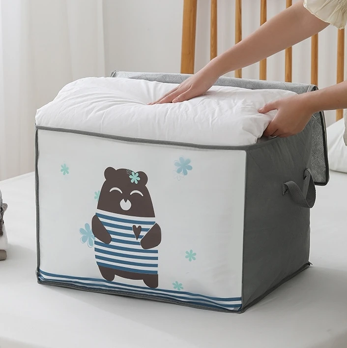 Large Capacity Breathable Organizer With Reinforced Handle Non-woven Clothes Storage Bags For Comforter Blanket Bedding Foldable