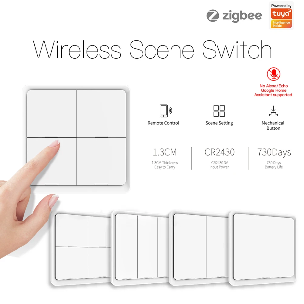 Zigbee 4CH Smart Scene Switch Tuya  APP Remote Control Wireless Light Switch 4 Gang Switch  Scenario Panel