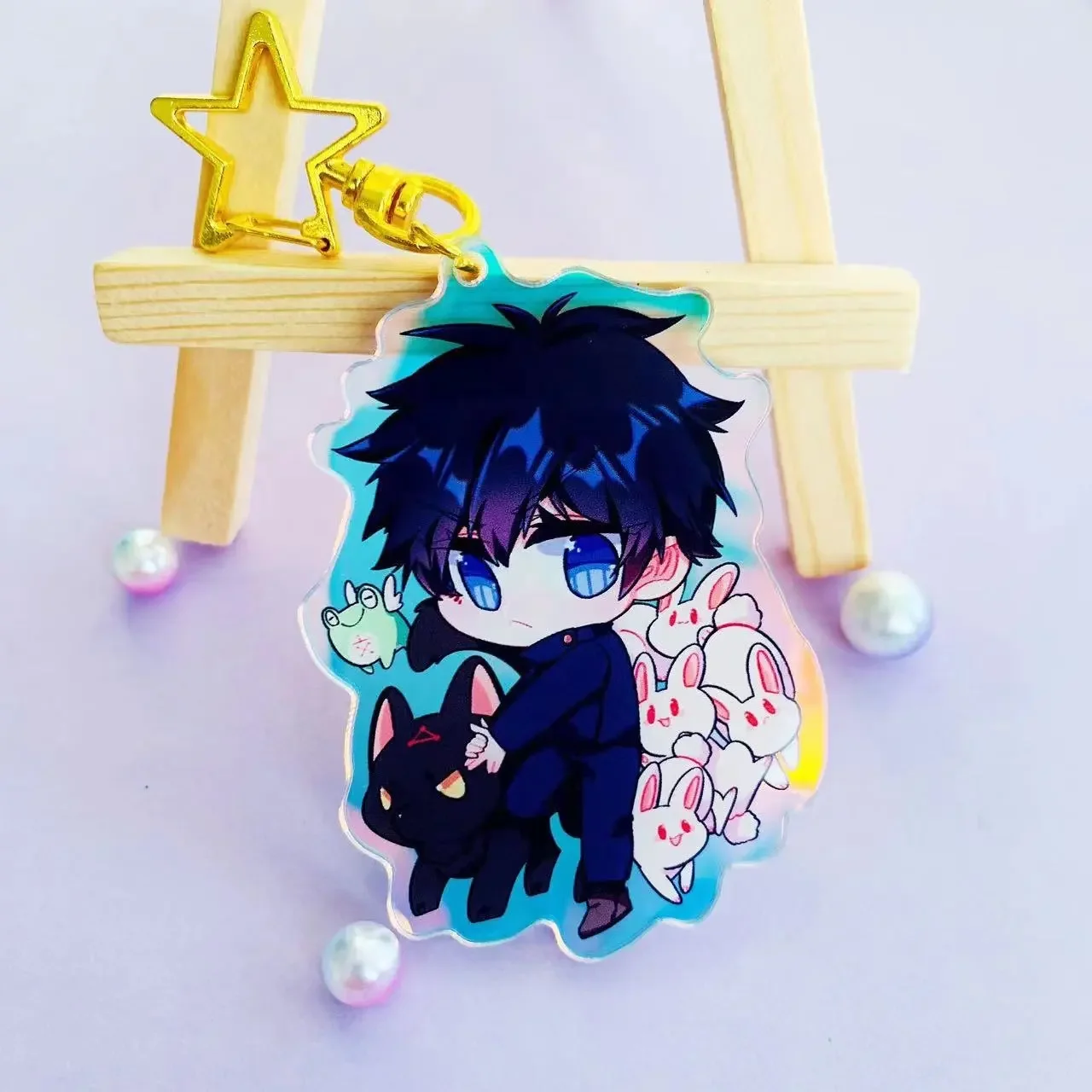 Anime Character Epoxy Keychains Laser Cut Transparent Plastic Charm Resin Holographic Keychain Colorful Custom Acrylic Key Rings