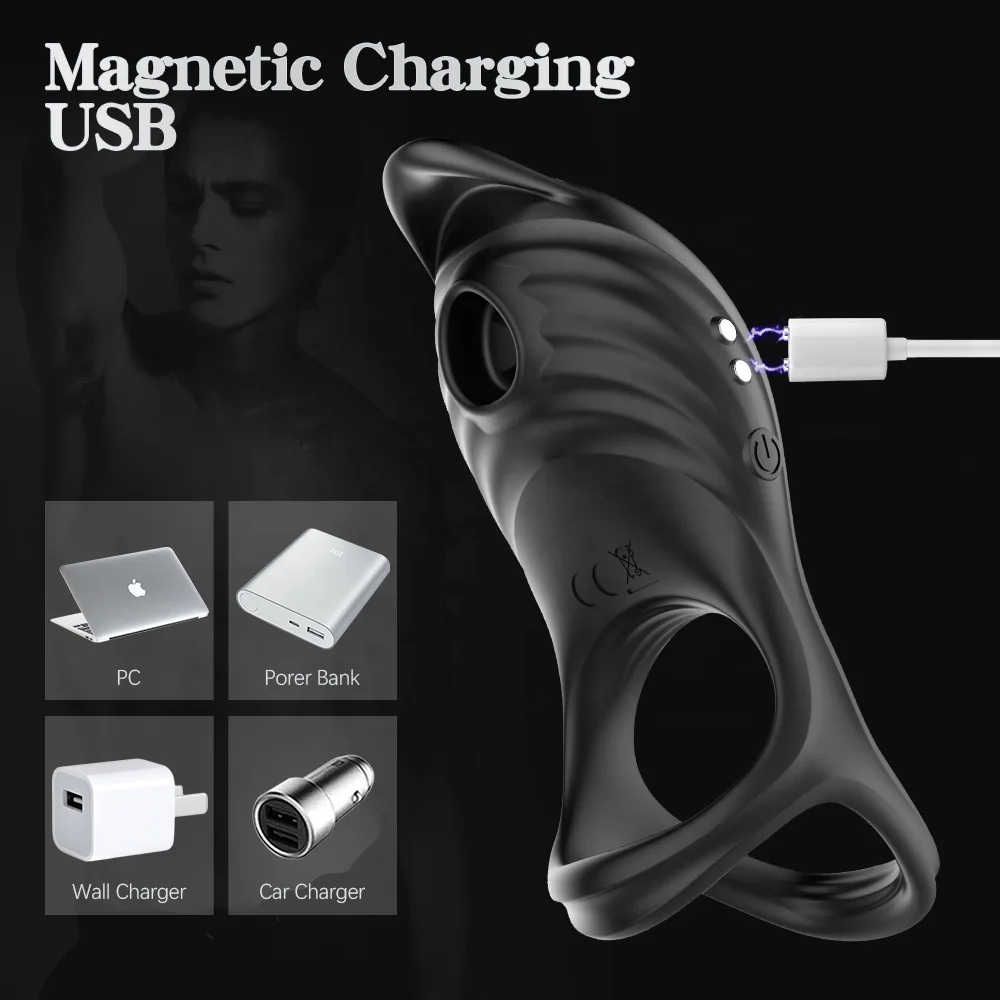 Silicone Rechargeable Sucking Penis Enlargement Vibrating ejaculation Cock Rings for men