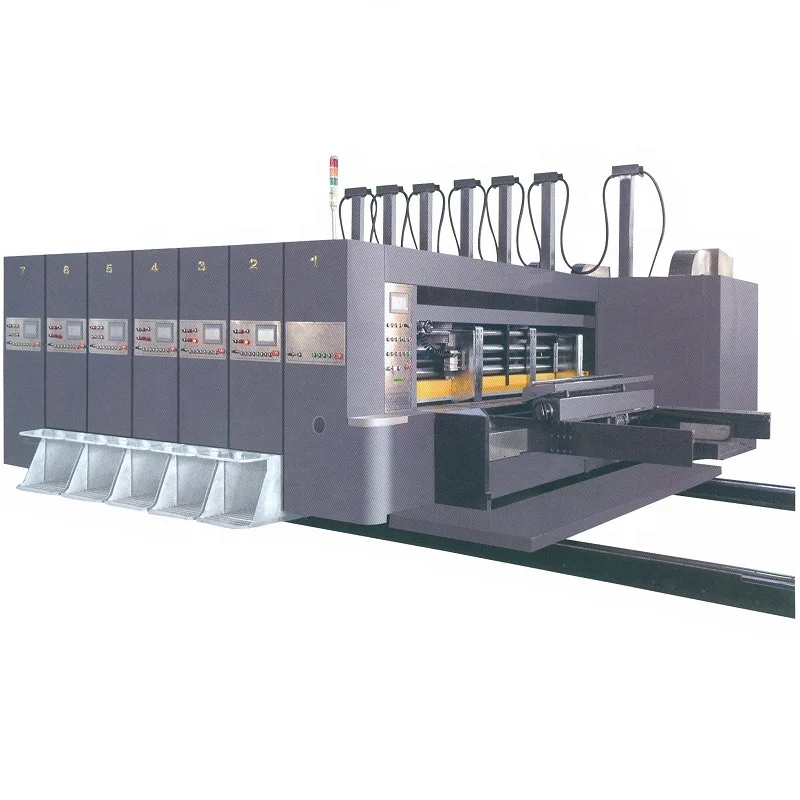 High speed automatic flexo printer die cutter slotter corrugated cardboard carton box packaging machine