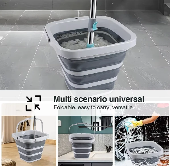 Portable Save Space 10L Silicone Plastic Square Folding Bucket Home Cleaning 20 Litre Cleaning Collapsible Bucket
