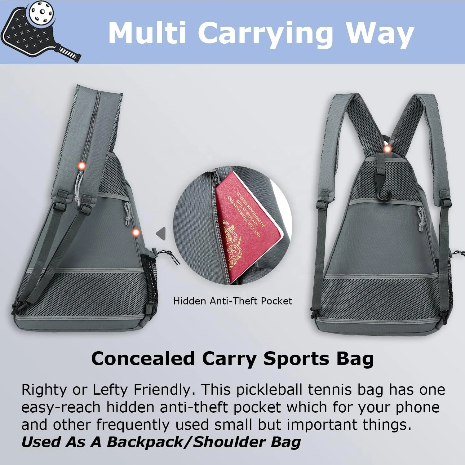 Chinese Factory Wholesale Custom Tactical Pickleball Sling Bag Large Capacity Racketball Backpack for Men Women