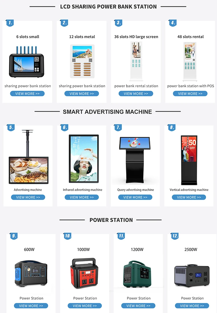Power bank restaurant sharing station stand 12 slots 5000mah qr code shared power bank rental station