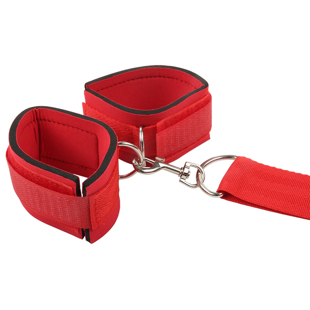 Sex SM Nylon back handcuffs mouth ball gag plug bondage neck cuffs collar binding strap