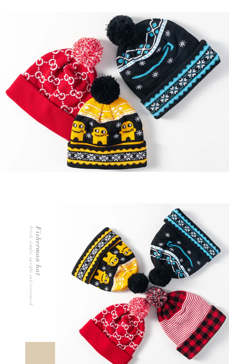 wholesale custom beanie your own embroidery logo woven label 100% acrylic pom pom beanie hat / knitted beanie in winter hat