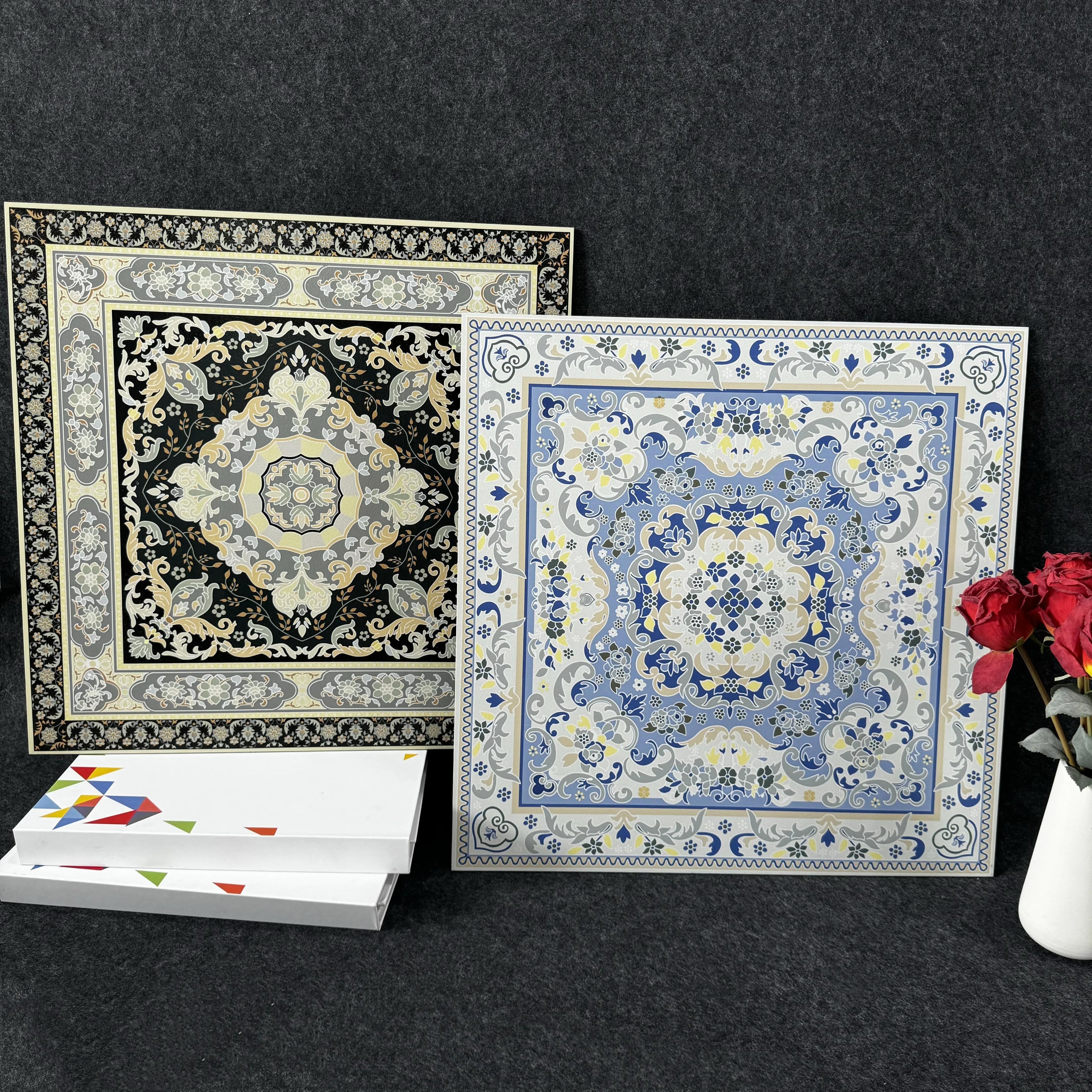 Decorative Flower 600*600mm Square  Puzzle Matt Surface Carpet Tiles For Church Floor and Lobby  Hall