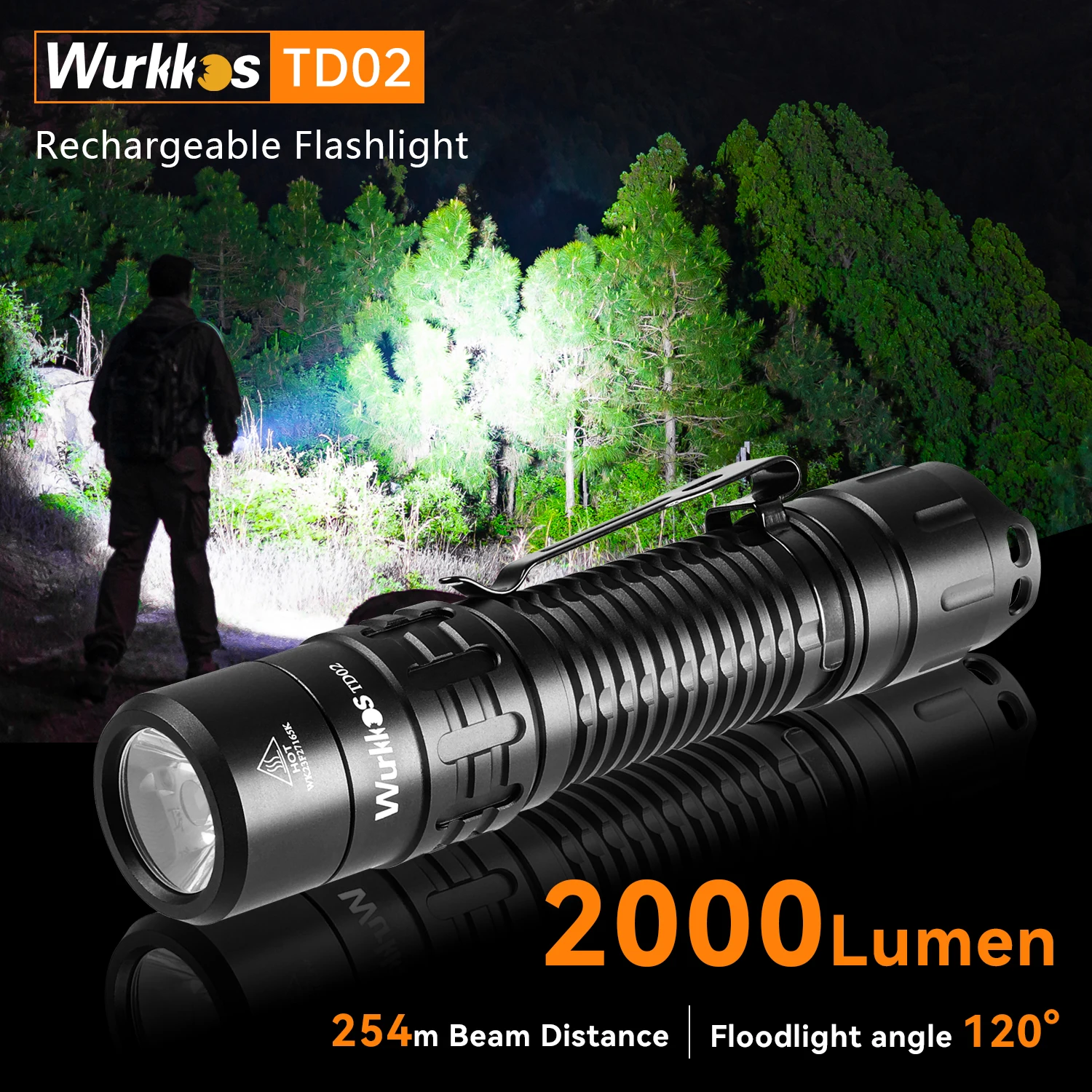 Wurkkos High Quality Durable IPX8 Water resistant 18650 Rechargeable EDC Torch 2000LM Tactical LED Flashlight