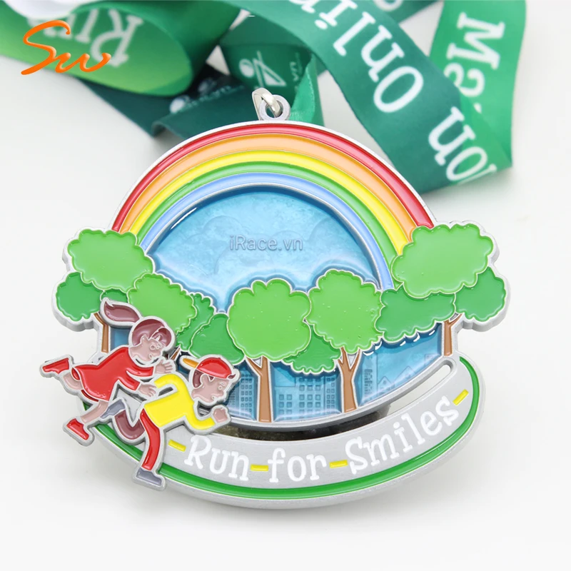 Surewin crafts manufacturer custom design custe panda 3d metal finisher medal with ribbon