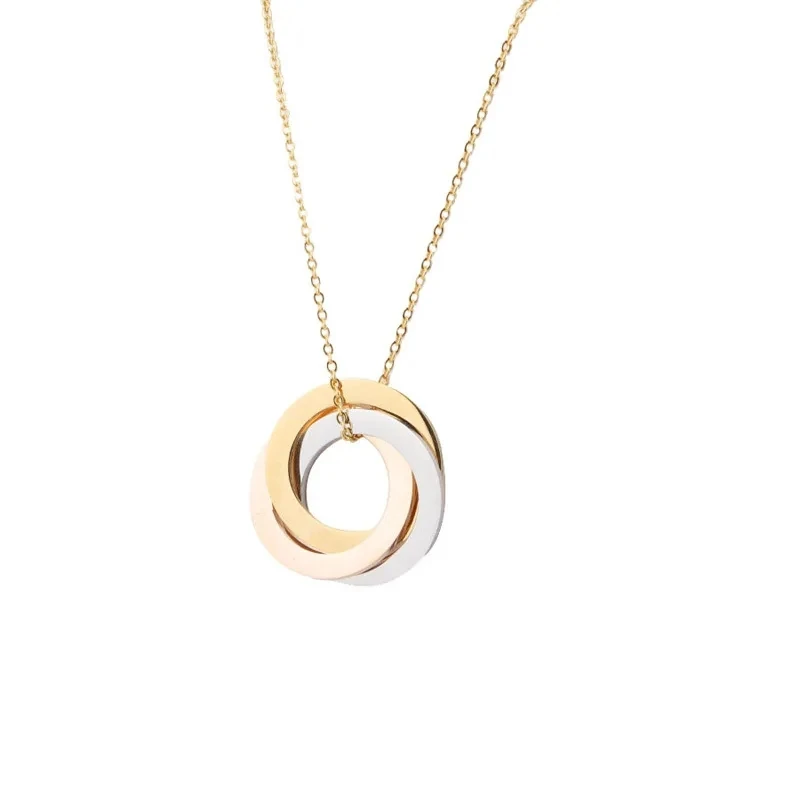 Fashion Classic Triple Loop Pendant Necklace Personalized Loop Stainless Steel Necklace  For Women