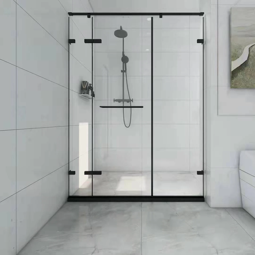 Shower Room design 10mm Tempered Glass Black Hinge  Frameless Shower Door