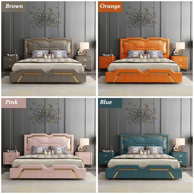 European Double Bedroom Furniture Luxury Design Leather Modern King size Bed