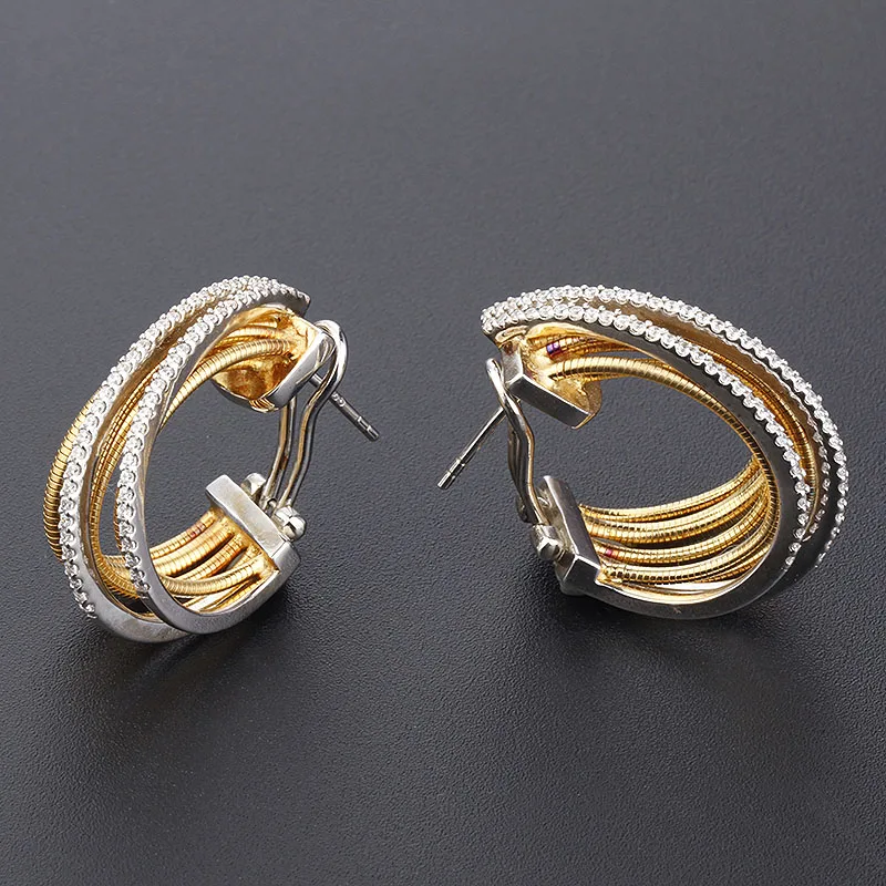 Moden tubogas silver earrings jewelry italy design hoop zircon earrings 18k gold rope cuff earrings s925 silver stud Party women