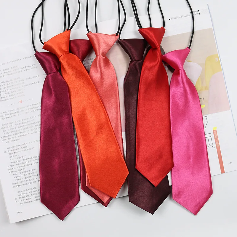 Cheap solid color lazy kids uniform tie necktie kids school little boys necktie 27cm fashion necktie for children