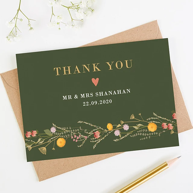Luxury Colour Printed Greeting Cards with Thank You Logo and Envelope for Wedding Birthday Packaging Labels