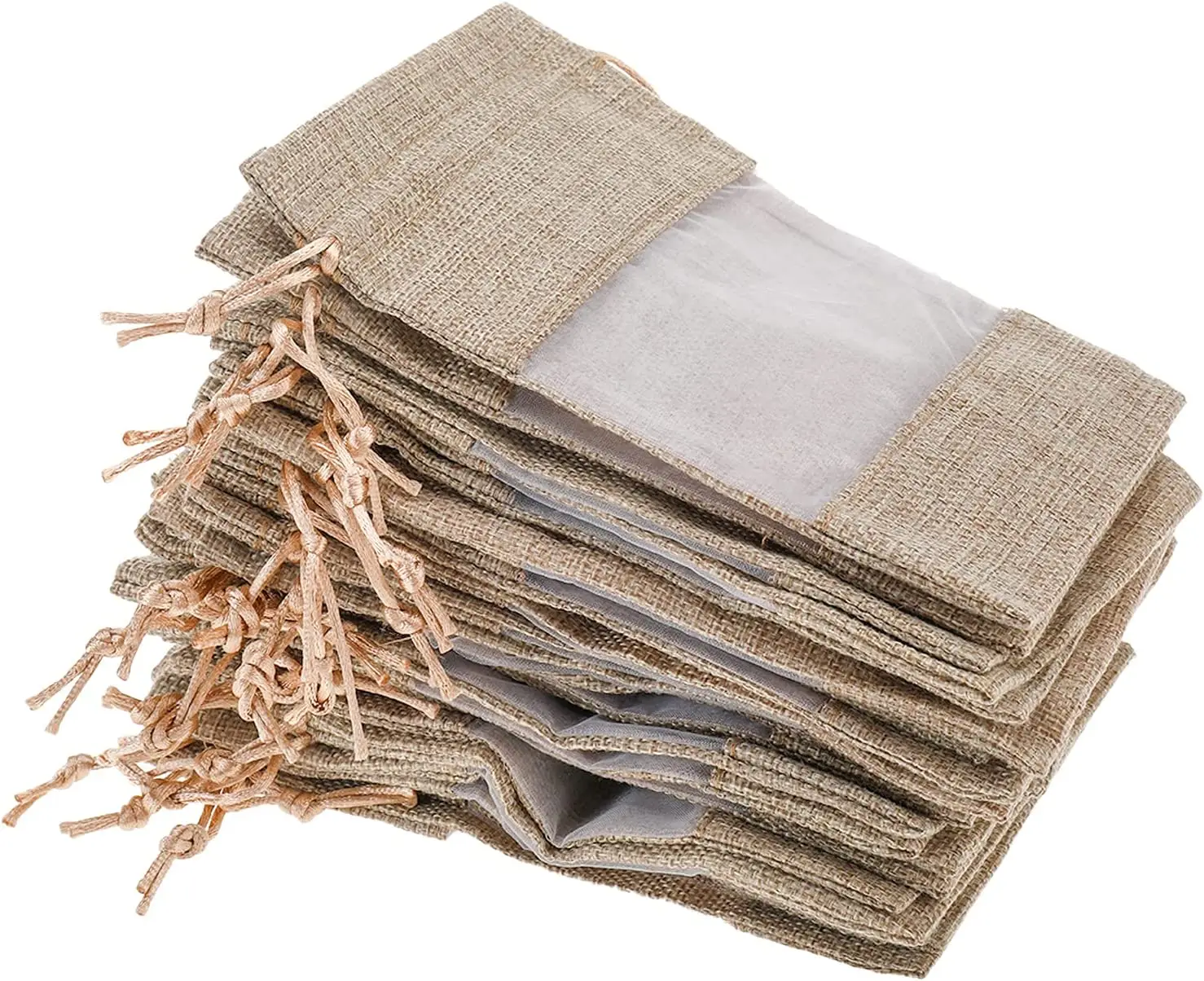 Christmas Linen Bags with Drawstrings,Christmas Burlap Goody Gift Bags with Double Jute Drawstrings