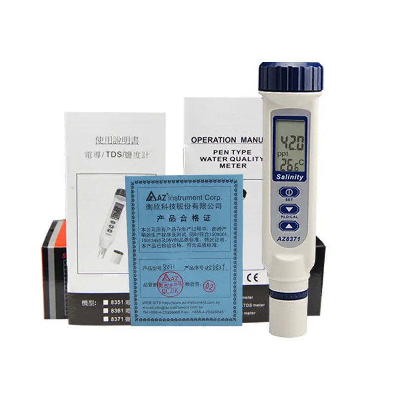 AZ8371 Conductivity Tester Meter Monitor Pen Type Salinometer Seawater Salinity Detector IP65