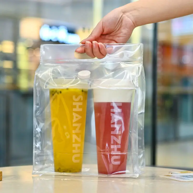 Wholesale custom logo transparent pvc handle bag food coffee breakfast bread takeout clear pvc shopping bags with handle