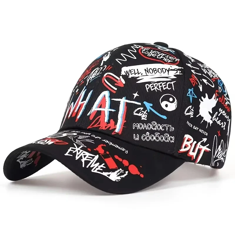 JX Markdoen Sale Distressed Baseball Caps Pattern Random Graffiti Hiphop Hipster Baseball Cap Cool Baseball Cap