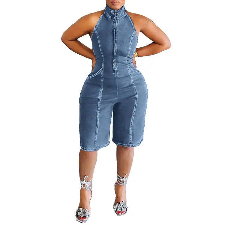 GY279- New halter halter jumpsuit Hot sale in Europe and the United States zipper halter stretch jumpsuit