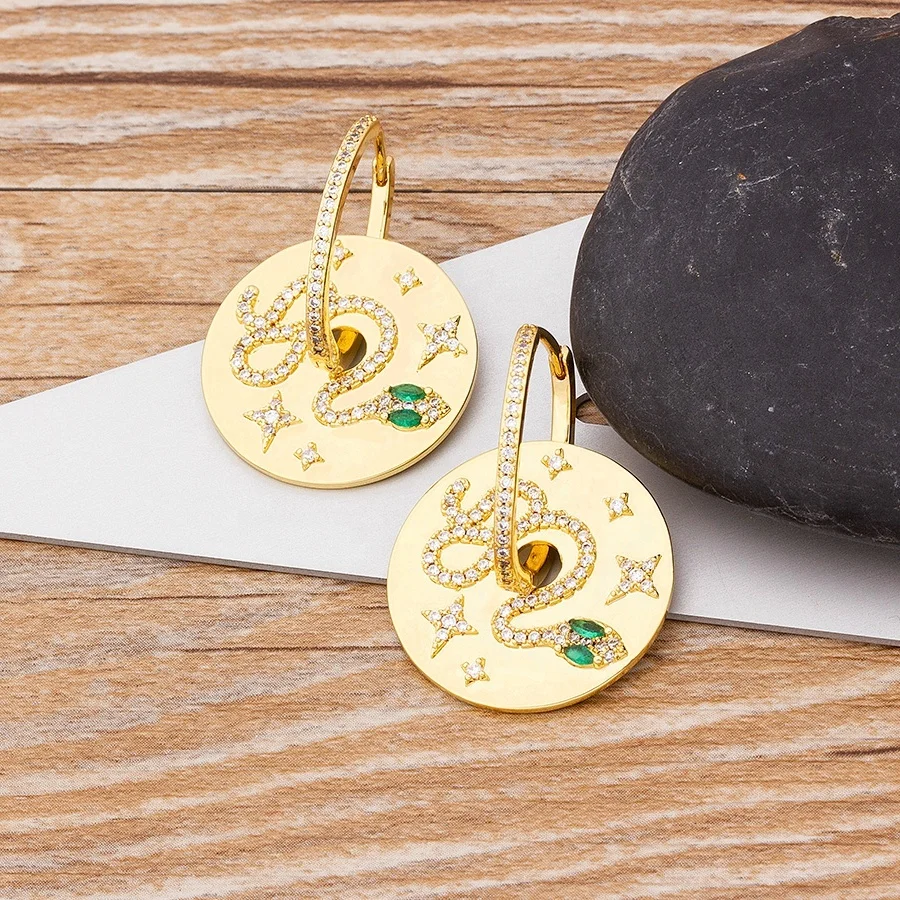 New Arrival Punk Style Copper Zircon Snake Drop Earrings Charm Gold Statement Hoop Earrings Fine Party Wedding Jewelry Wholesale