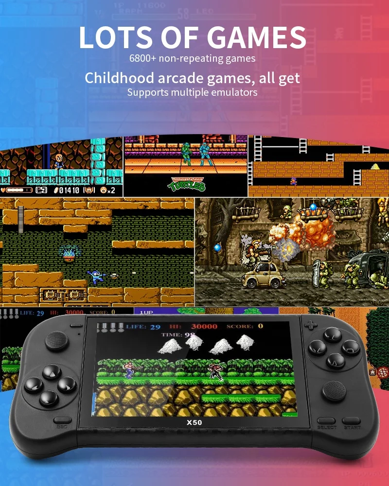 Handheld Game Console 5.1 inch HD Screen Portable Gamepad Player 6800+ Retro Classic Games 4K HD TV Video game Consoles X50