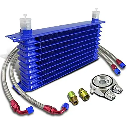 Aluminium alloy black blue car engine 10 row AN10-10AN transmission universal aluminum oil cooler kit with filter relocation