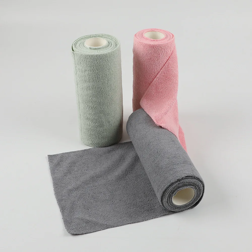 Custom Logo Quick Dry Microfiber Cleaning Cloths Rolls Strong Absorption Disposable Dish Cloth Reusable Lint Free Towel Roll