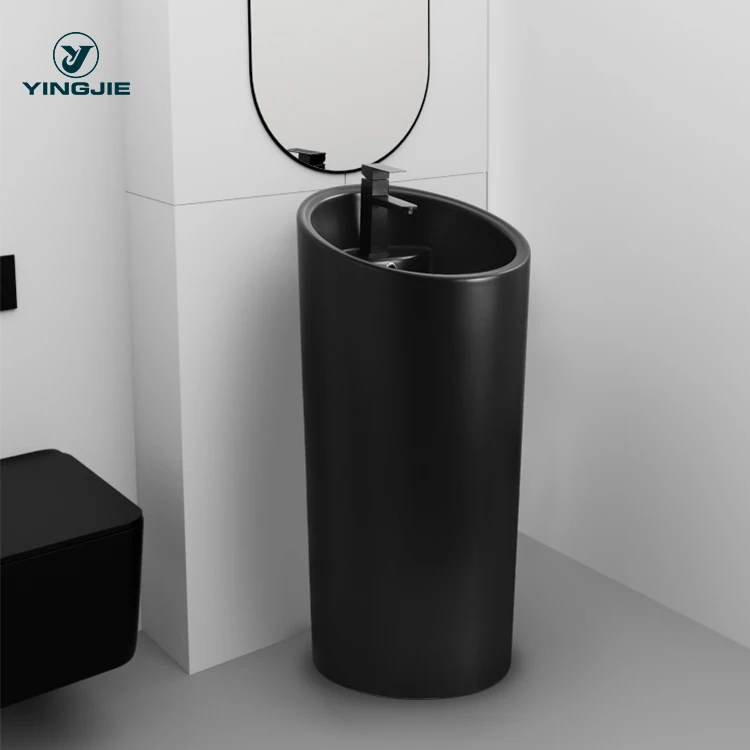 Hot sale bathroom pedestal basin modern matt black freestanding basin