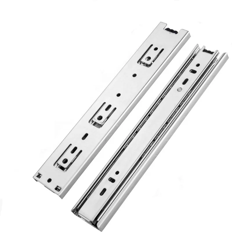  45mm Full extension 3 fold furniture hardware ball bearing telescopic channel damping steel mute drawer