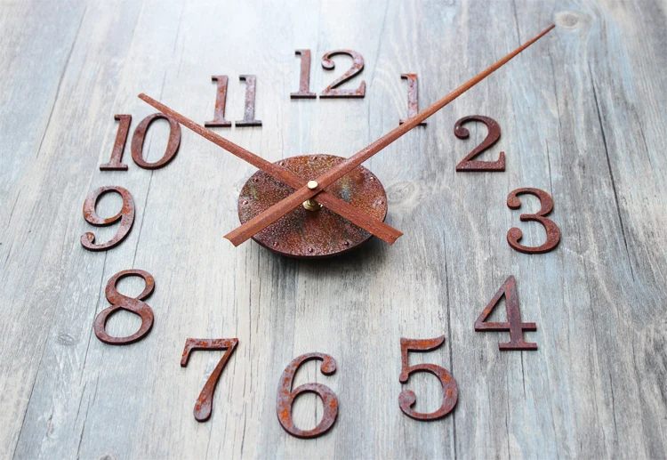 31cm big pointer diy antique retro old rust metal wall clock with reverse running