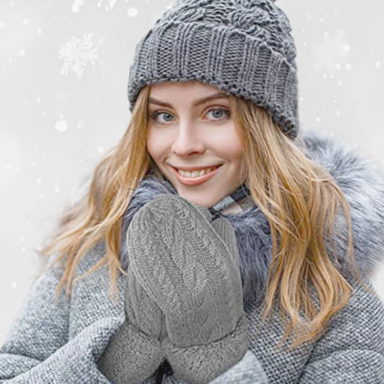 Hot Sell Cheap Womens Acrylic Knit Cotton Thermal Outdoor Winter Fashion Gloves Mittens
