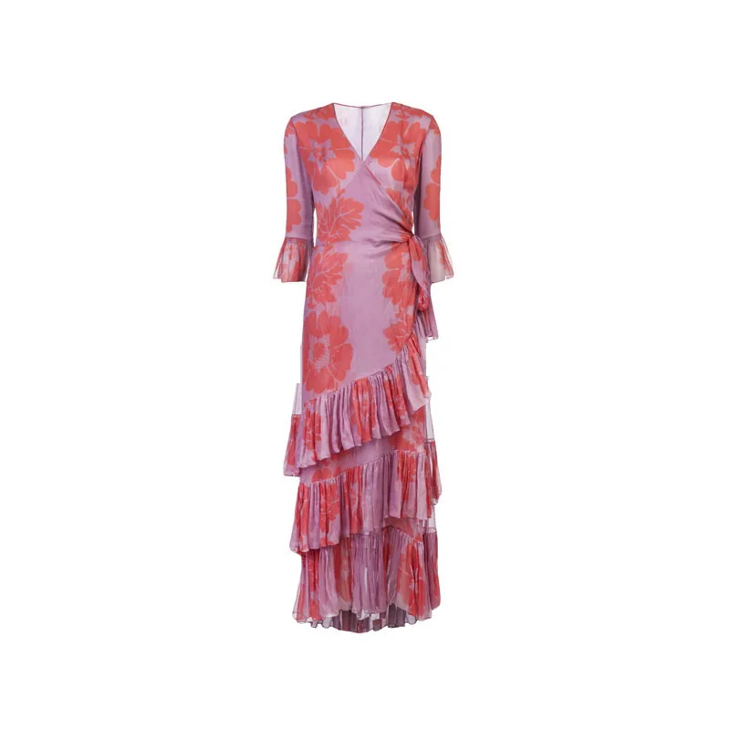 
OEM ladies direct manufacturer print round neck ruffled sunflower fancy dress costumes 