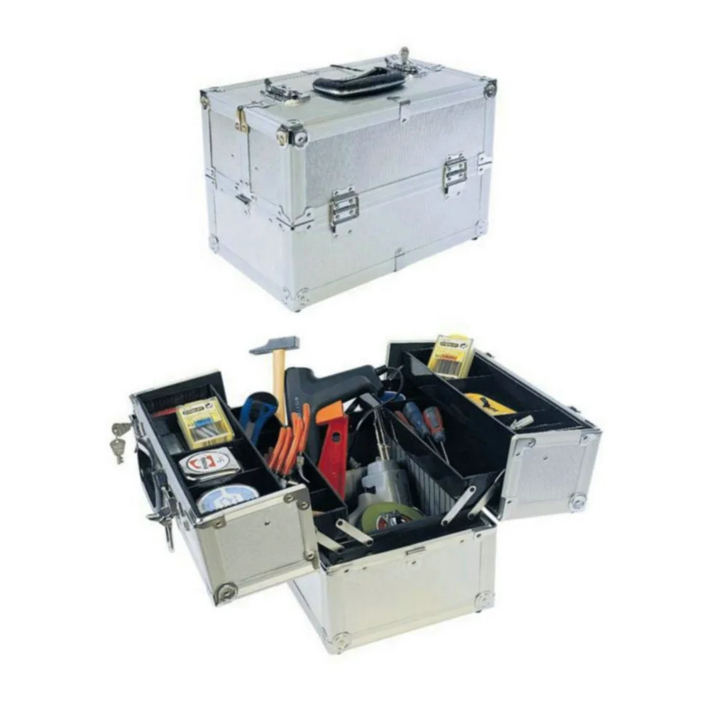 strong aluminum tool box with 4 plastic trays and adjustable compartments on the case bottom From Nanhai,Foshan,Guangdong,China