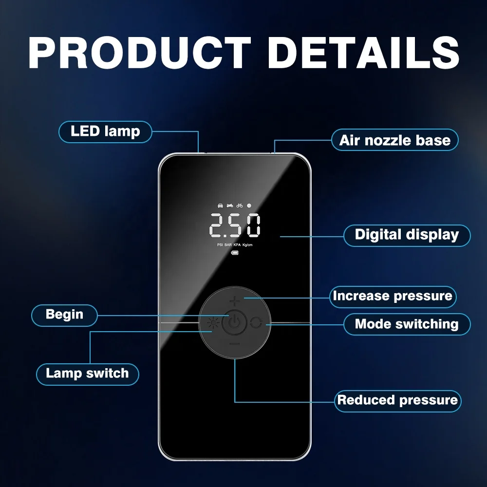 Fast Inflation Car Air Pump Electric Portable Car Tire Inflatable Wireless LCD Digital Inflator Tyre Inflator Pump