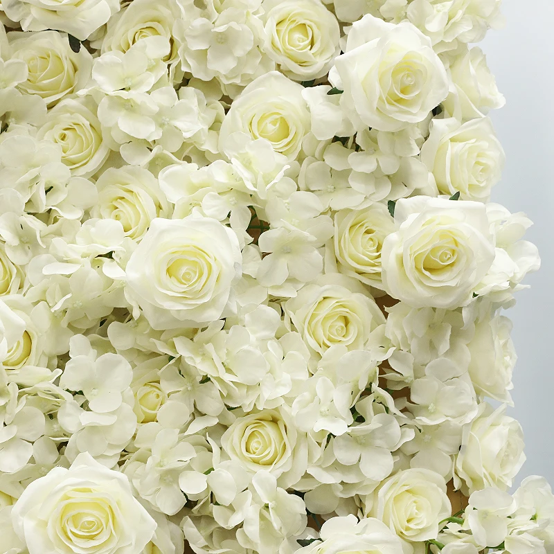 Artificial Silk Flower Wall Cream White Rose Hydrangea 8ft x 8ft Roll Up Birthday and Wedding Decorative Flower-Wall-Backdrop