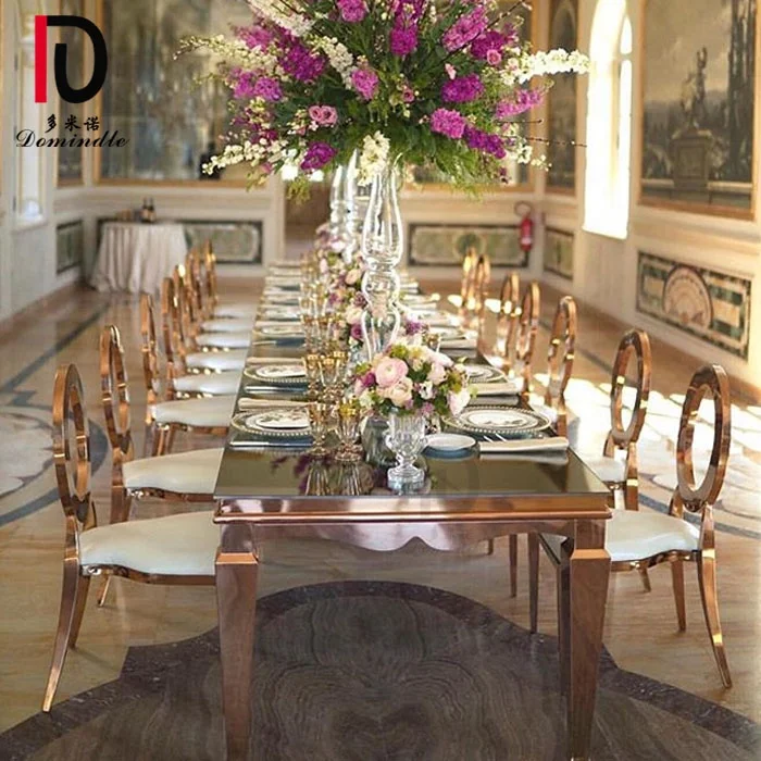 
Dominate mirror glass top stainless steel rectangle wedding table 