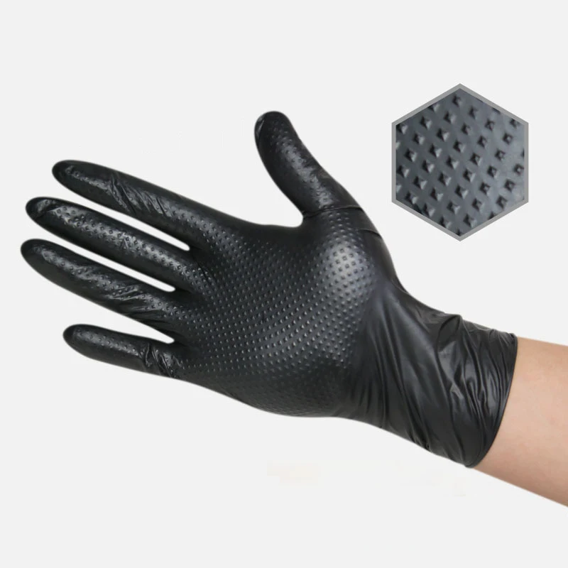 Heavy Duty 8mil Industrial Custom Nitrile Diamond Texture Latex Free Powder Free Chemical Proof  Waterproof Gloves