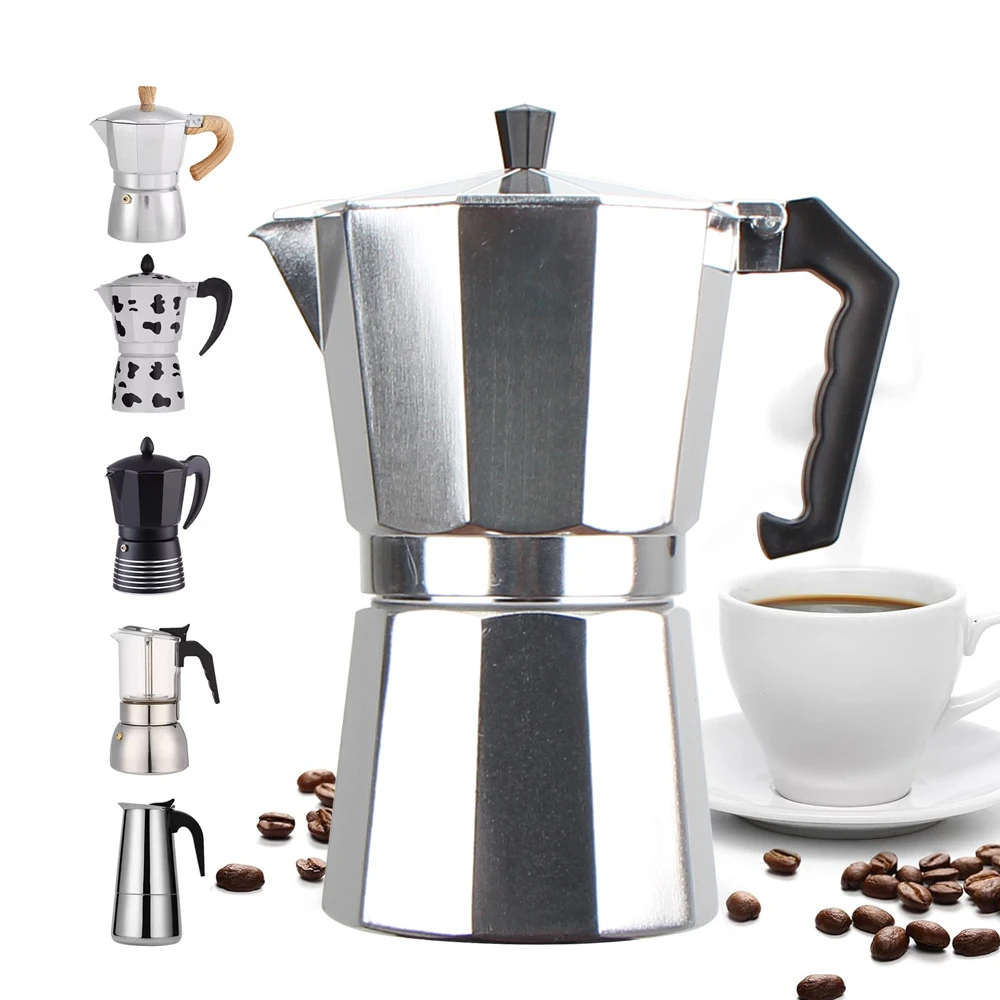 Custom Logo Double Valve Classic Italian 3 Cup 6 Cup Custom Espresso Stove Top Coffee Maker Moka Pot