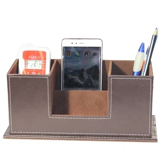 LG8090 PU Leather Handmade Customized Multi-function Storage Desk Organizer For Mobile Phone pen