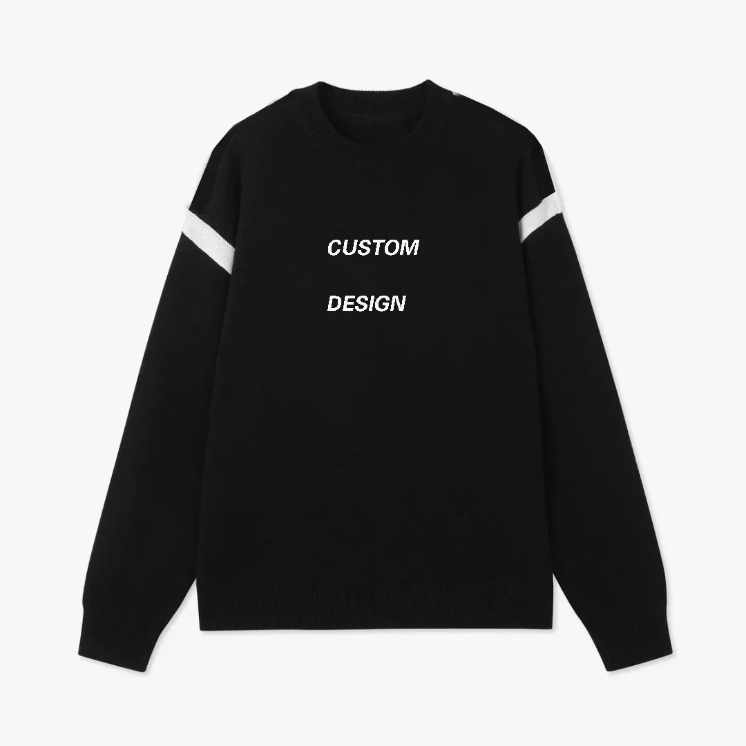 Unisex Long Sleeve Print Streetwear Striped Black School Designer Embroidered Crewneck Custom Wool Mohair Cashmere Sweater Men