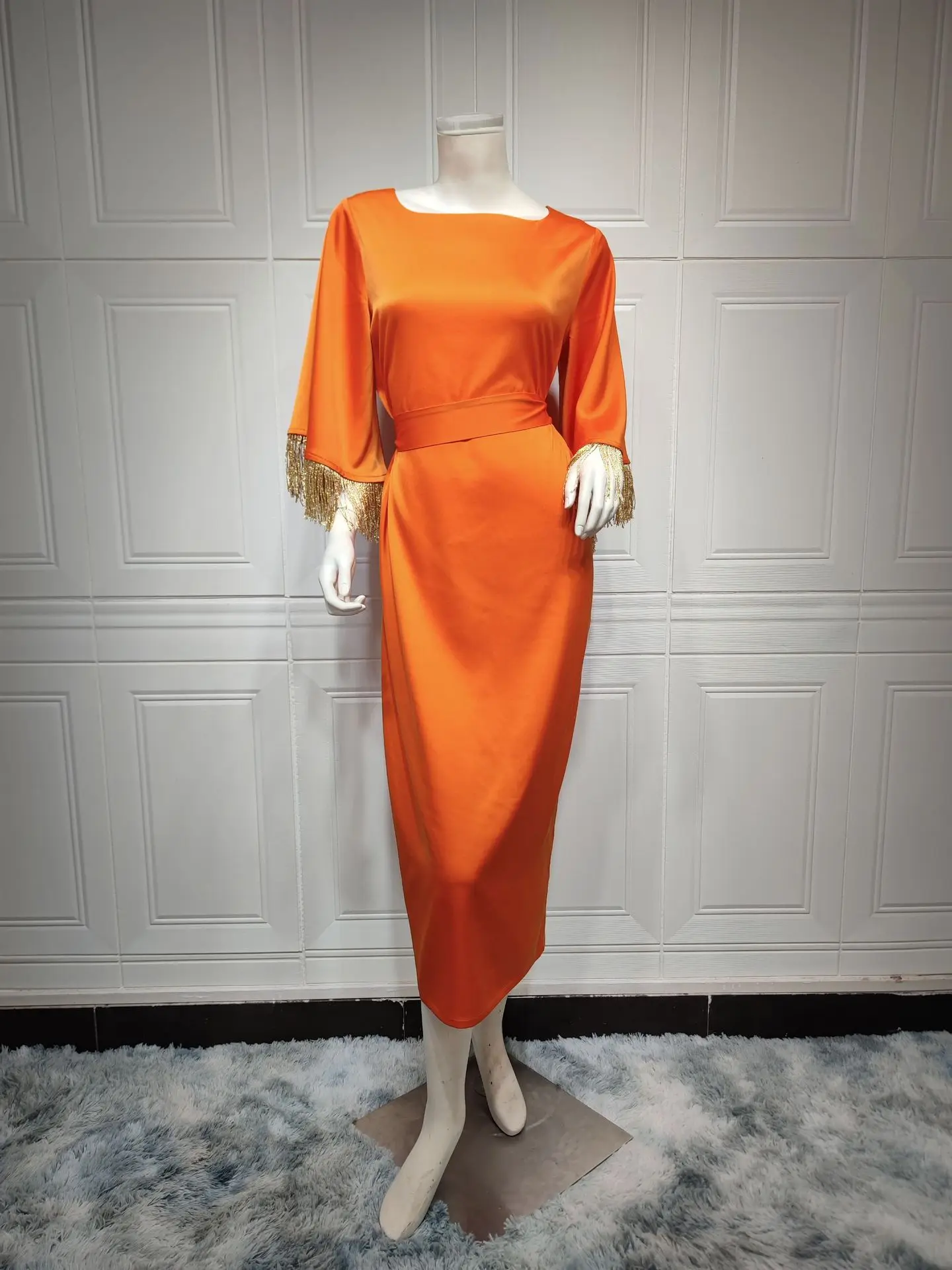 modest Muslim Fashion Dress Ruffle sleeves Solid color shawl jacket Middle Eastern soft dress