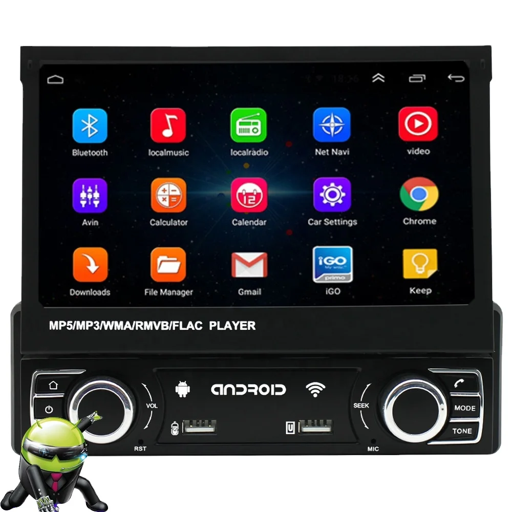 7 Inch Retractable Touch Screen Universal Car DVD Player GPS DSP SD Card Android 1 Din Car Radio Multimedia MP5 BT USB FM Audio