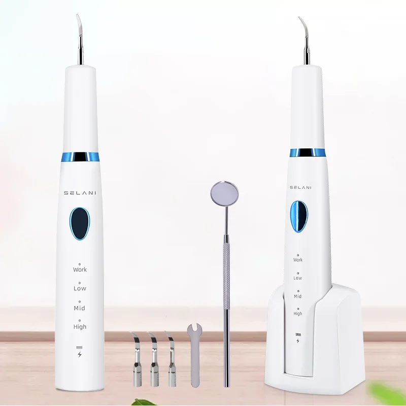 Home Use IPX7 Wireless Charging Ultrasonic Vibration LED Dental Scaler Cordless Tooth Cleaner Calculus Plaque Tartar Remover